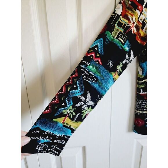 Chico's Travelers 1 Slinky Black & Multi Tropical Village Print‎ Jacket Medium - Picture 7 of 7